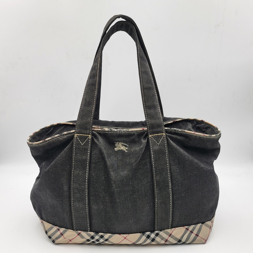 Burberry Black Canvas Tote with Iconic Check Trim
